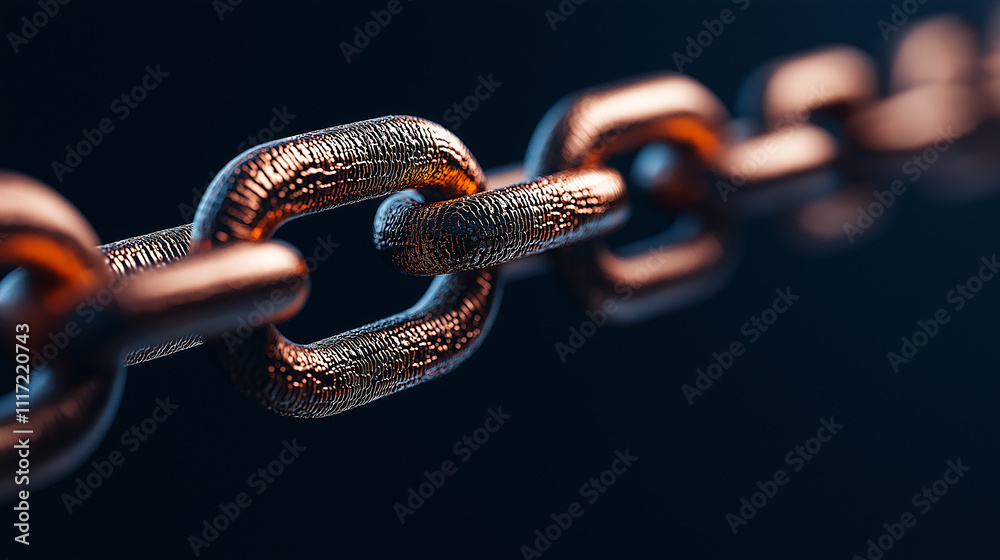 Leinwandbilder close up view of metallic chain link, showcasing intricate textures and reflections. image highlight