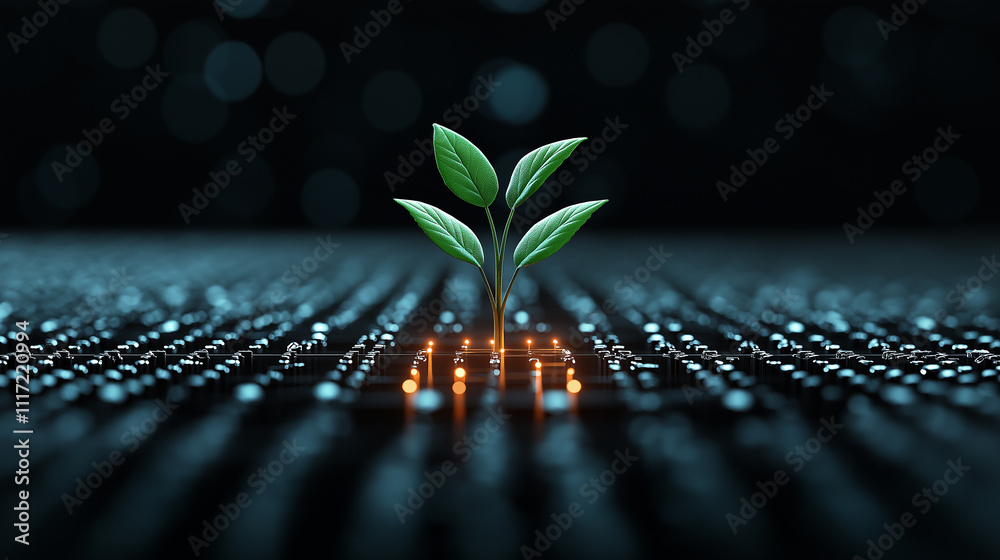 Aufkleber digital plant emerging from circuit board symbolizes fusion of technology and nature, representing g