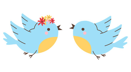 Romantic Birds and Hearts. Sweet Bird Couple. Valentine&rsquo;s Day Theme. Vector illustration, flat style