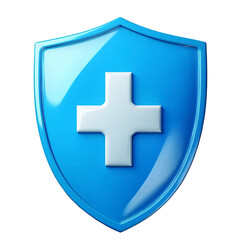 Fototapeta premium shield first aid cross 3d render icon isolated on white and transparent background.