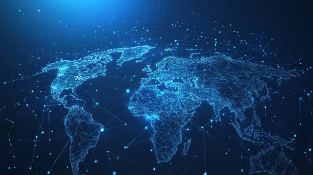 Global connectivity and data visualization digital world map infographic tech environment abstract viewpoint information technology