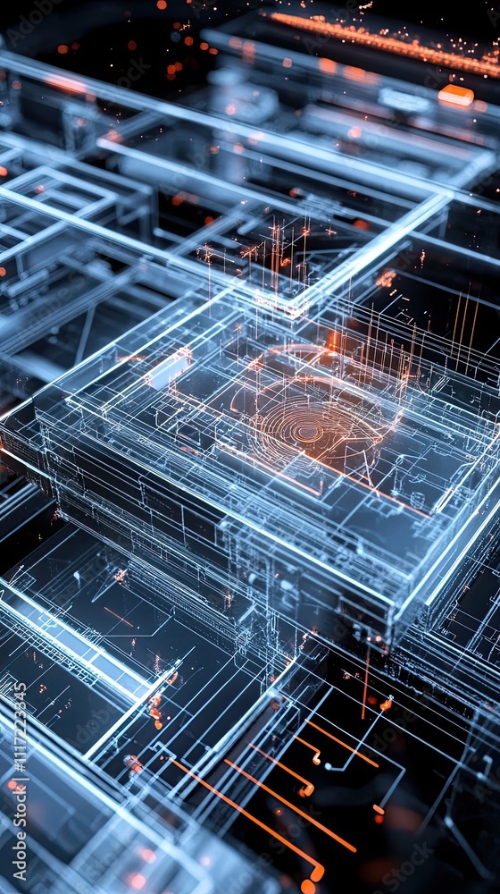Poster abstract digital network structure showing complex data flow