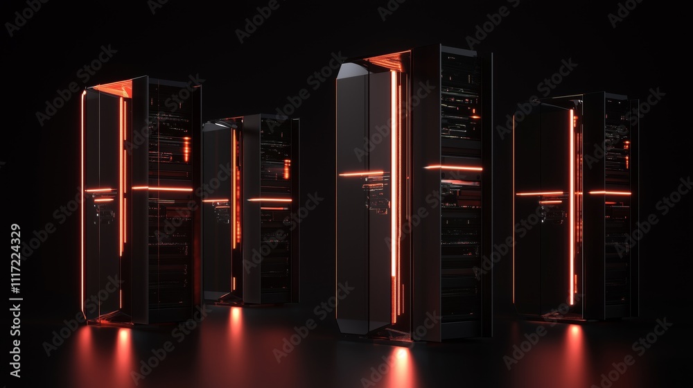 Poster advanced ai concept with enhanced supercomputers in dark environment