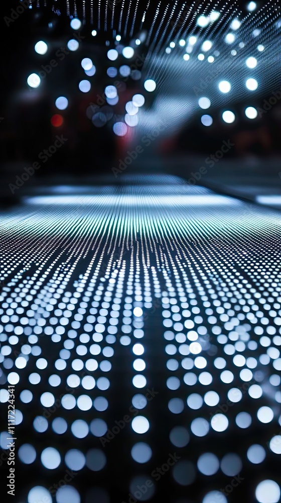 Poster abstract blue light display showing rows of illuminated dots