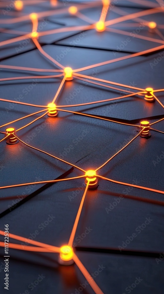 Poster illuminated network nodes connected by lines