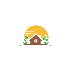 tree house and circle sun logo vector template for your company