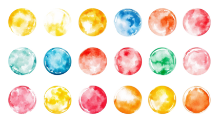 Set of color watercolor circle set. Vector smear watercolor splash stain on transparent background. 