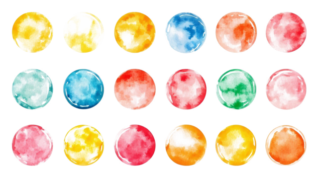 Set of color watercolor circle set. Vector smear watercolor splash stain on transparent background. 