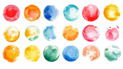 Set of color watercolor circle set. Vector smear watercolor splash stain on transparent background. 