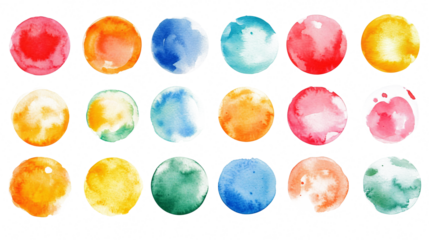 Set of color watercolor circle set. Vector smear watercolor splash stain on transparent background. 