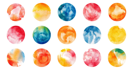 Set of color watercolor circle set. Vector smear watercolor splash stain on transparent background. 
