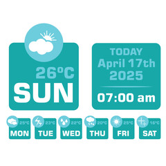 vector art design of weather forecast, application of science and technology to predict the conditions of the atmosphere based location and time, sunny, rainy, winter, summer, humidity, temperature