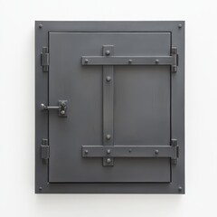 Industrial Style Metal Door with Secure Locking Mechanism Against a White Wall Perfect for Modern Architecture or Interior Design Inspiration