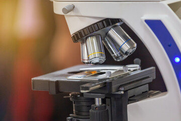 close up microscope equipment for research experiments in science laboratory