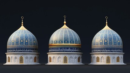 Obraz premium Three ornate domes featuring intricate blue patterns and golden accents.