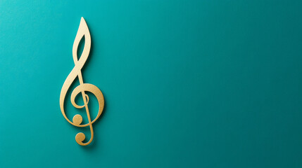 Obraz premium Gold music note isolated on a blue background with copy space