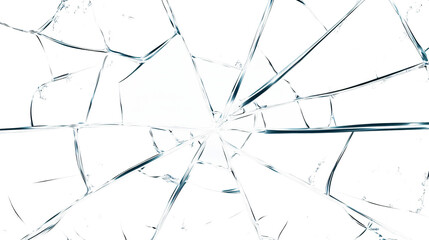 Broken glass on white and transparent background.