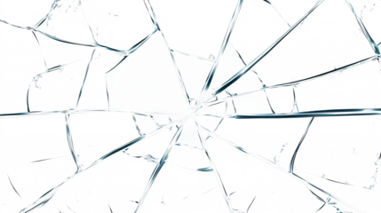 Broken glass on white and transparent background.