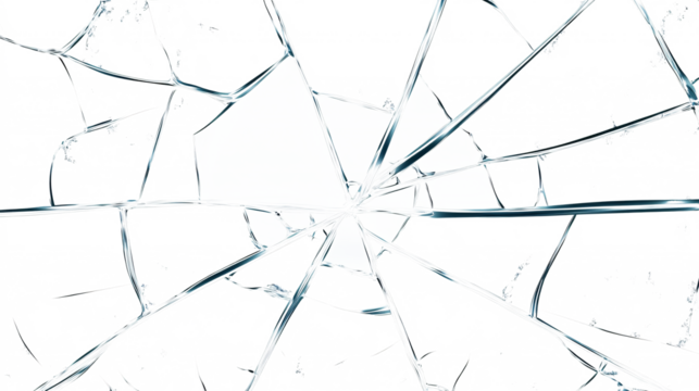 Broken glass on white and transparent background.