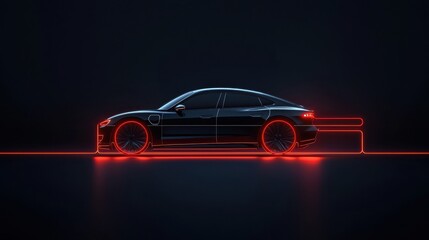 Digital artwork of futuristic electric vehicle in cityscape