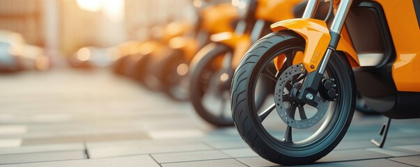 Fototapeta premium Sustainable electric motorcycles powered by solar charging stations