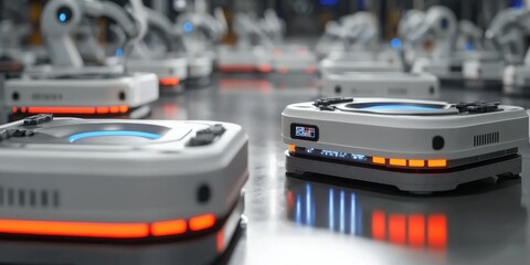 Naklejka premium Automated Assembly Line Smart Robots Sensors in Factory