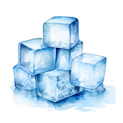 Ice cubes, watercolor clipart illustration with isolated on white and transparent  background.
