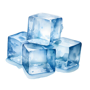 recommend clip art: Ice cubes, watercolor clipart illustration with isolated on white and transparent  background.