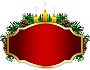 Red & Gold Elegant Christmas Candlelight Banner Pine Tree Leaves Pine Cones Holiday Transparent Banner Shape Design