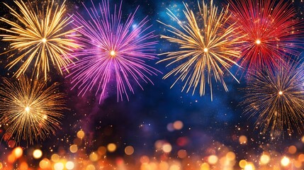 Fototapeta premium Vibrant fireworks display exploding in night sky.