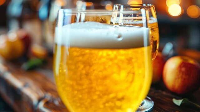 Sparkling cider in elegant glasses with festive decor