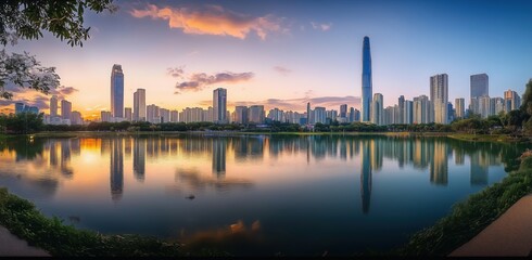 Fototapeta premium sunset over the river 