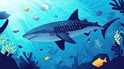Whale Shark Swims Among Colorful Reef Fish
