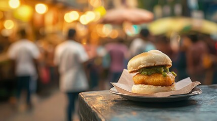 Delicious Vada Pav Street Food in Mumbai India