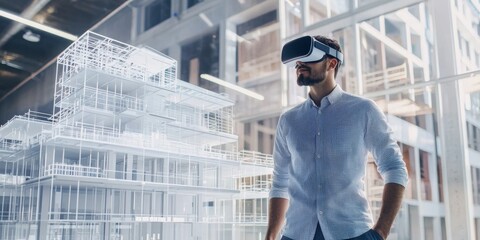 VR Architecture Designer Using Virtual Reality Headset to Explore 3D Building Model