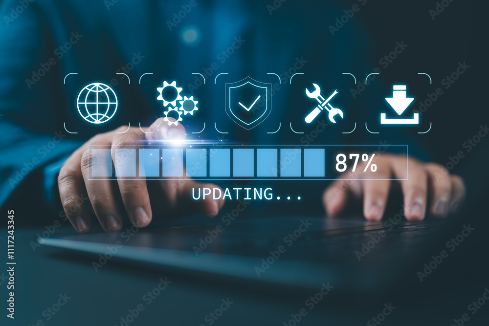 Leinwandbilder Update software application, upgrade technology concept. Software update, Operating system, patch update, updating progress bar, Install app patch, Improved security, program downloading, new version