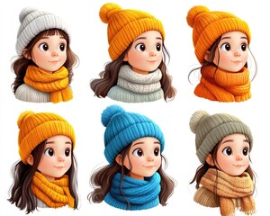 Cute girl wearing a winter hat and scarf. Perfect for winter themes, children's books, or any project needing a happy and cheerful image.