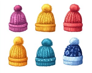 Six colorful winter hats. Perfect for winter holidays and cold weather illustrations.