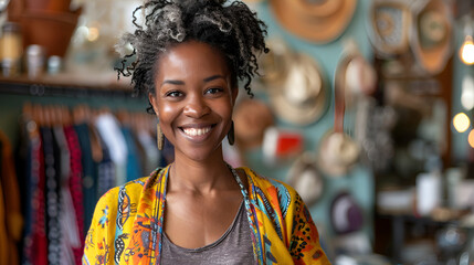 Obraz premium Smiling portrait of a happy female african and american women ai