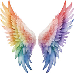 Fototapeta premium Rainbow Angel Wings Watercolor Illustration – Vibrant Wings Art Isolated on White Background