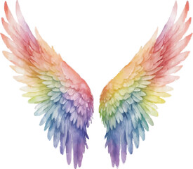 Obraz premium Rainbow Angel Wings Watercolor Illustration – Vibrant Wings Art Isolated on White Background