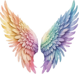 Fototapeta premium Rainbow Angel Wings Watercolor Illustration – Vibrant and Ethereal Art Isolated on White Background