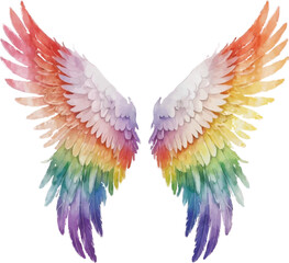 Fototapeta premium Rainbow Angel Wings Watercolor Illustration – Vibrant and Ethereal Art Isolated on White Background