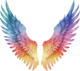 Fototapeta premium Rainbow Angel Wings Watercolor Illustration – Vibrant and Ethereal Art Isolated on White Background