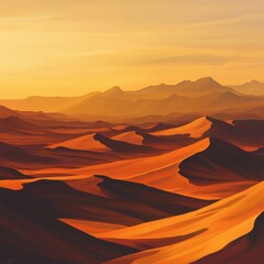Breathtaking Desert Landscape with Endless Dunes Golden Glow Natural Beauty Wide Angle Scenic for Travel