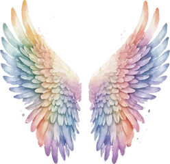 Fototapeta premium Rainbow Angel Wings Watercolor Illustration - Vibrant, Ethereal Design on White Background