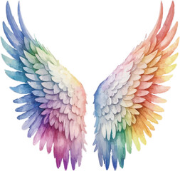 Fototapeta premium Rainbow Angel Wings Watercolor Illustration - Vibrant, Ethereal Design on White Background