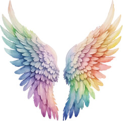 Fototapeta premium Rainbow Angel Wings Watercolor Illustration - Vibrant, Ethereal Design on White Background