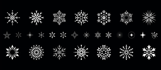 Snowflakes icon collection. Graphic modern black and white ornament.