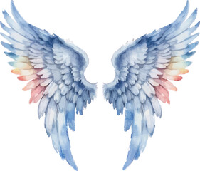 Obraz premium Rainbow angel wings watercolor illustration isolated on white background
